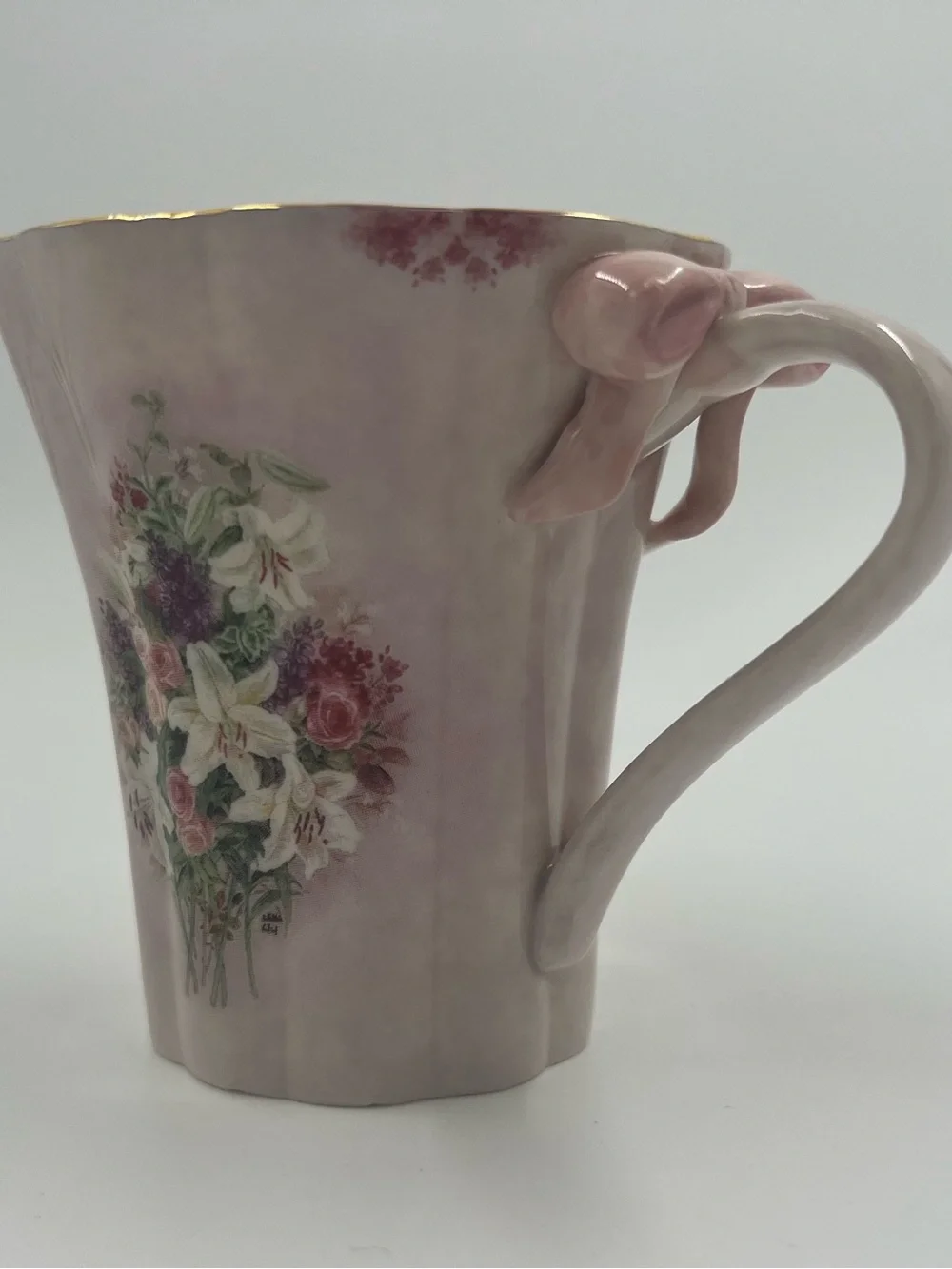 Bradford Editions Lavender Lily Porcelain Cup Saucer Spoon Pink 3pc Set Vintage